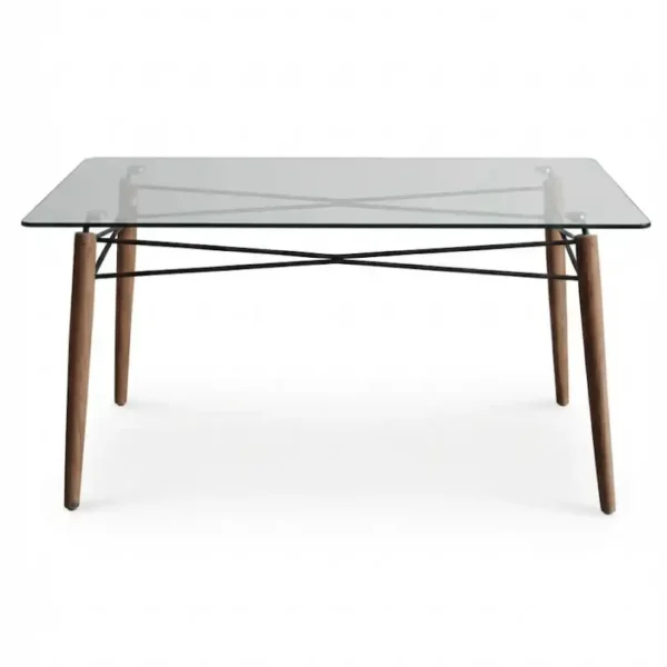 Mesa Eames tapa de vidrio/patas medera 1,60x0,90