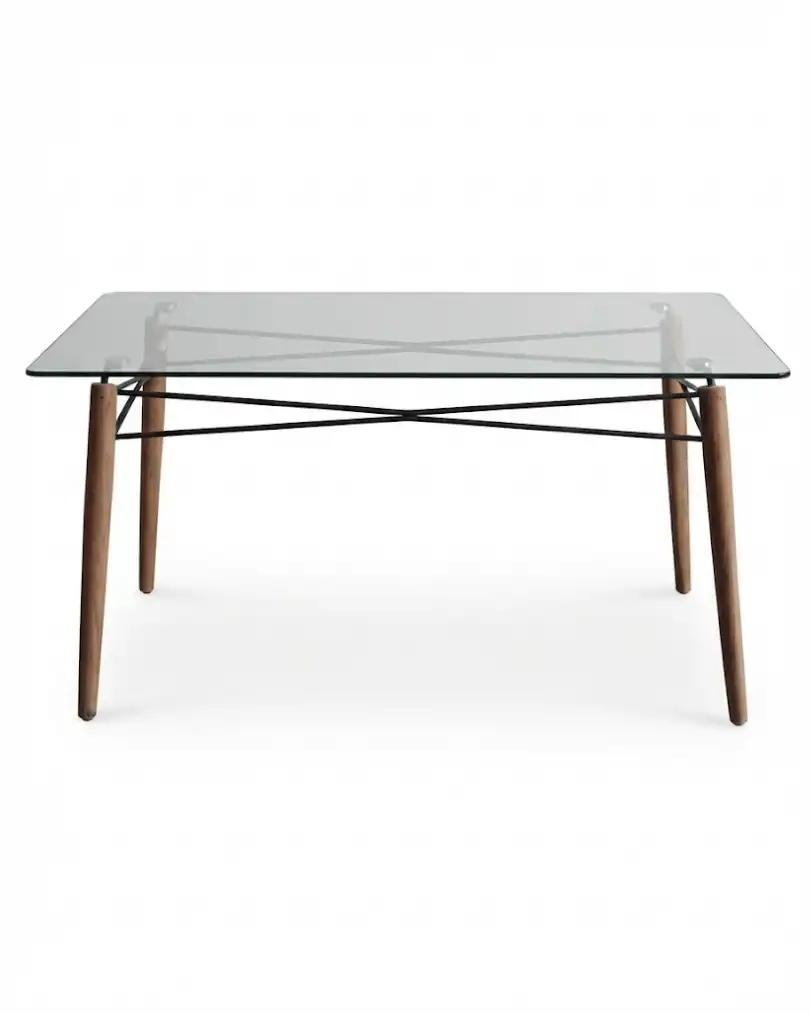 22 Mesa Eames tapa de vidrio/patas medera 1,60x0,90 - Imagen 1