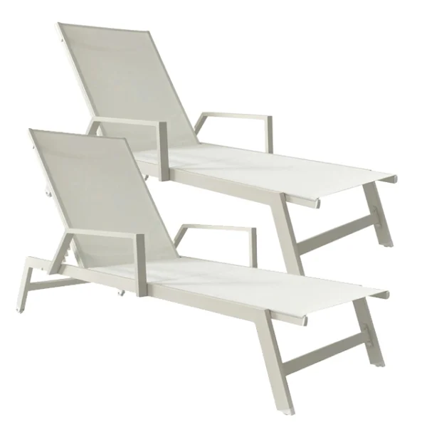 Reposera Kraby con Apoya Brazos White 100% Alu x 2 Unidades