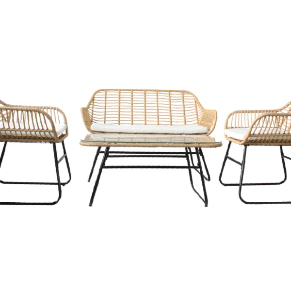 Set Maui Beige , 1 Sillon Doble de 1,20 x 0,65 x 79 2 Sillas , Mesa 90X65X79